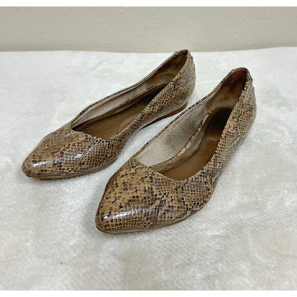 LifeStride Flex Pointed-Toe Snake Print Comfort Flats – Brown Faux Leather - Picture 1 of 8